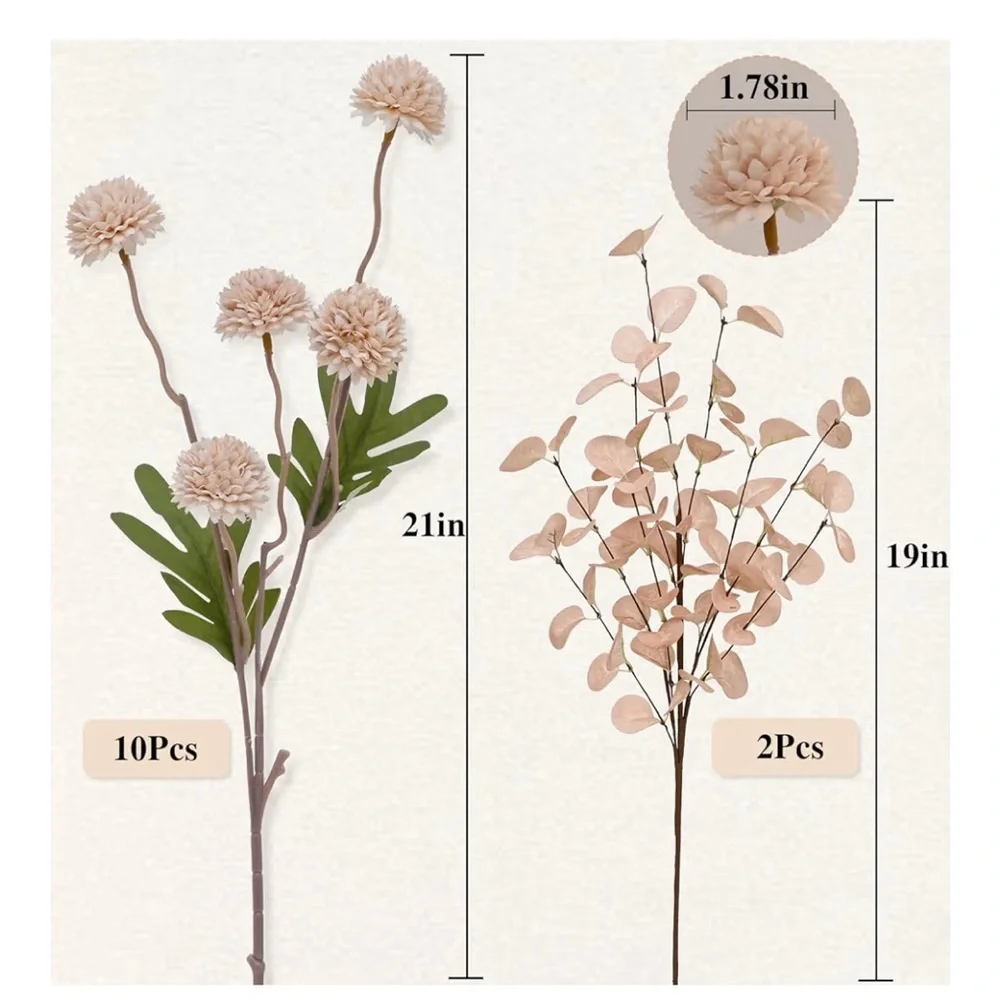 New Faux Mini Mums 10 Pcs Centerpiece Champagne Color Boho Decor Silk Florals